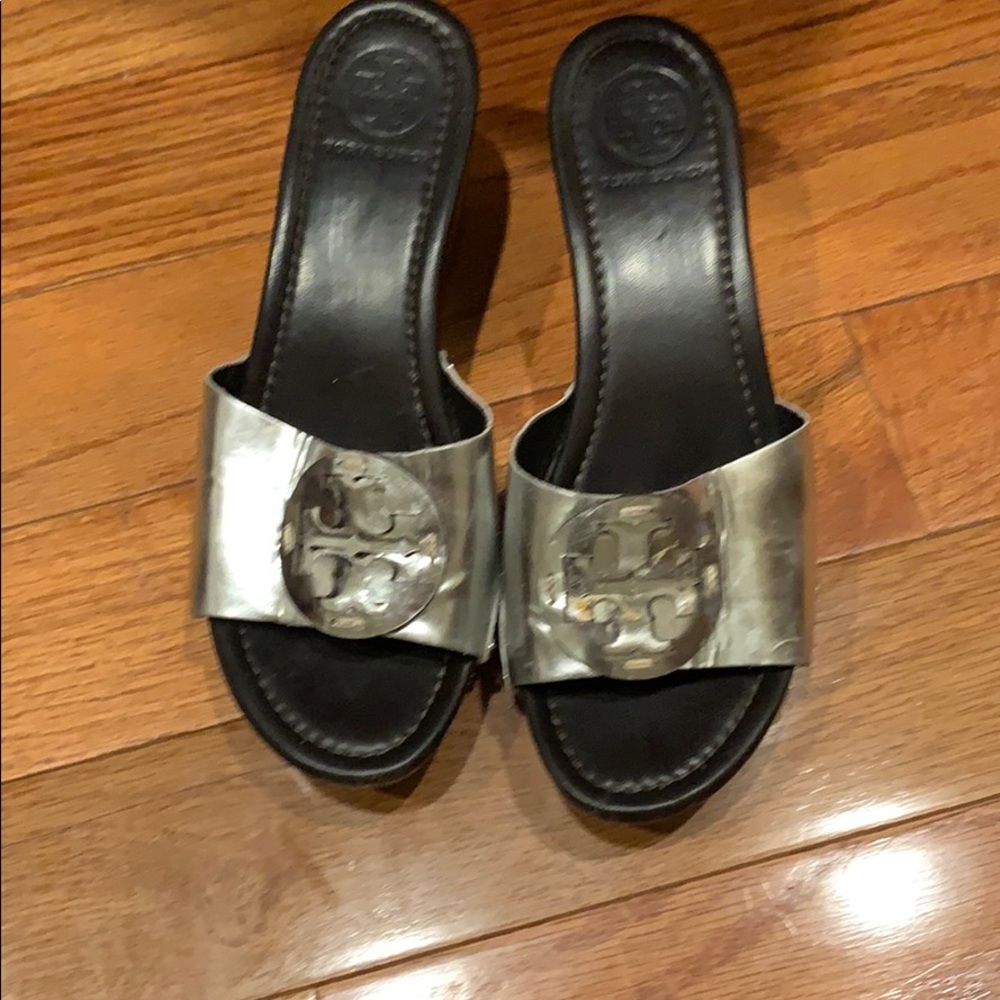 Tory Burch Silver Mule platform Sandals